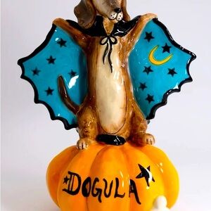 NWT Blue Sky Halloween DACHSHUND Dogula Decor - Orange and Blue